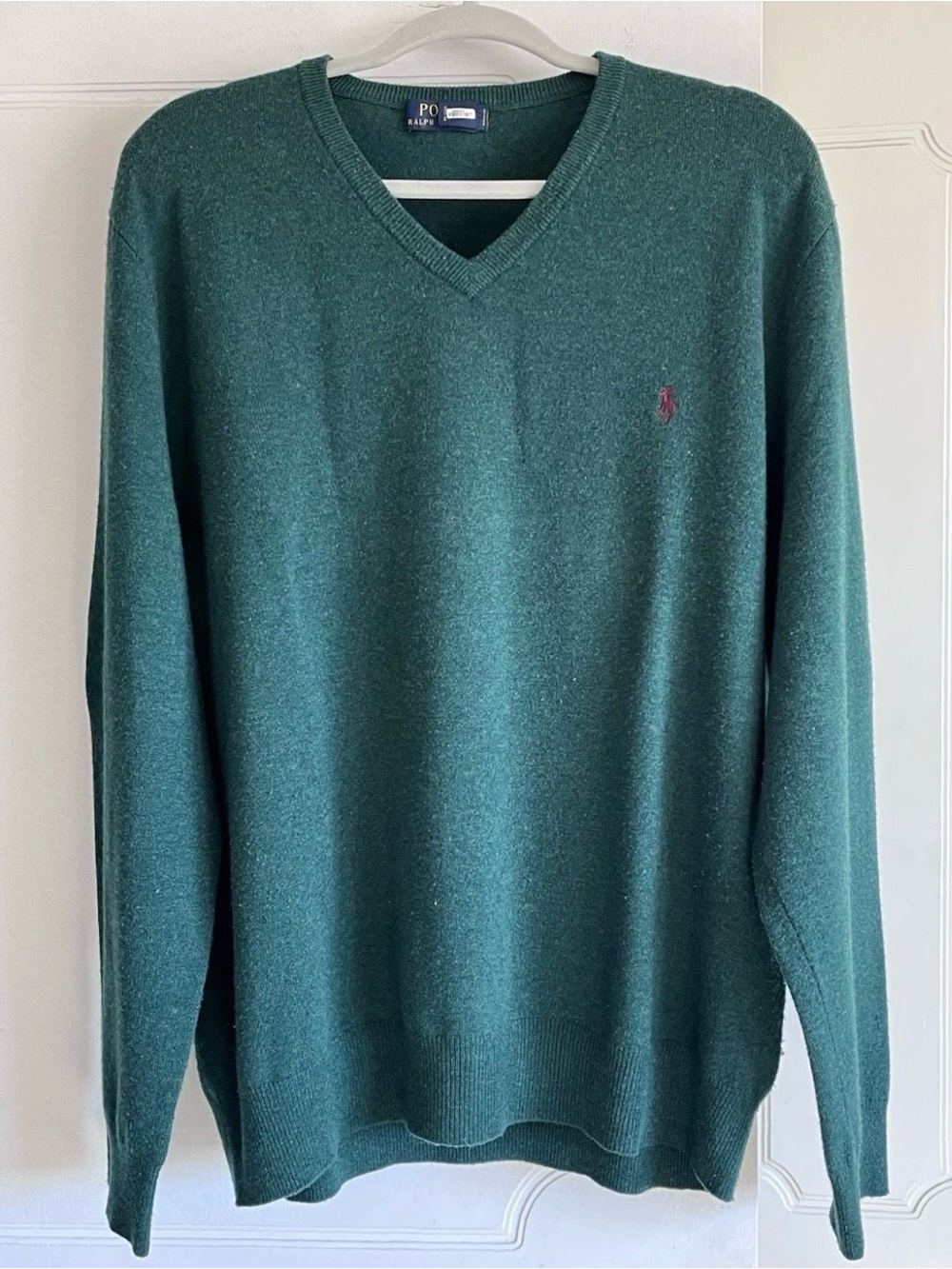 Polo Ralph Lauren Men’s XXL Hunter Green V-Neck 100% Italian Merino Wool Sweater